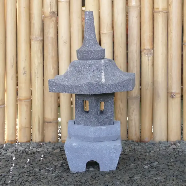 Product image of the product “Japanese style Garden Lantern, made from Andesit Stone. Multipart. 50 cm Height, Roof is 30 cm width. ”
